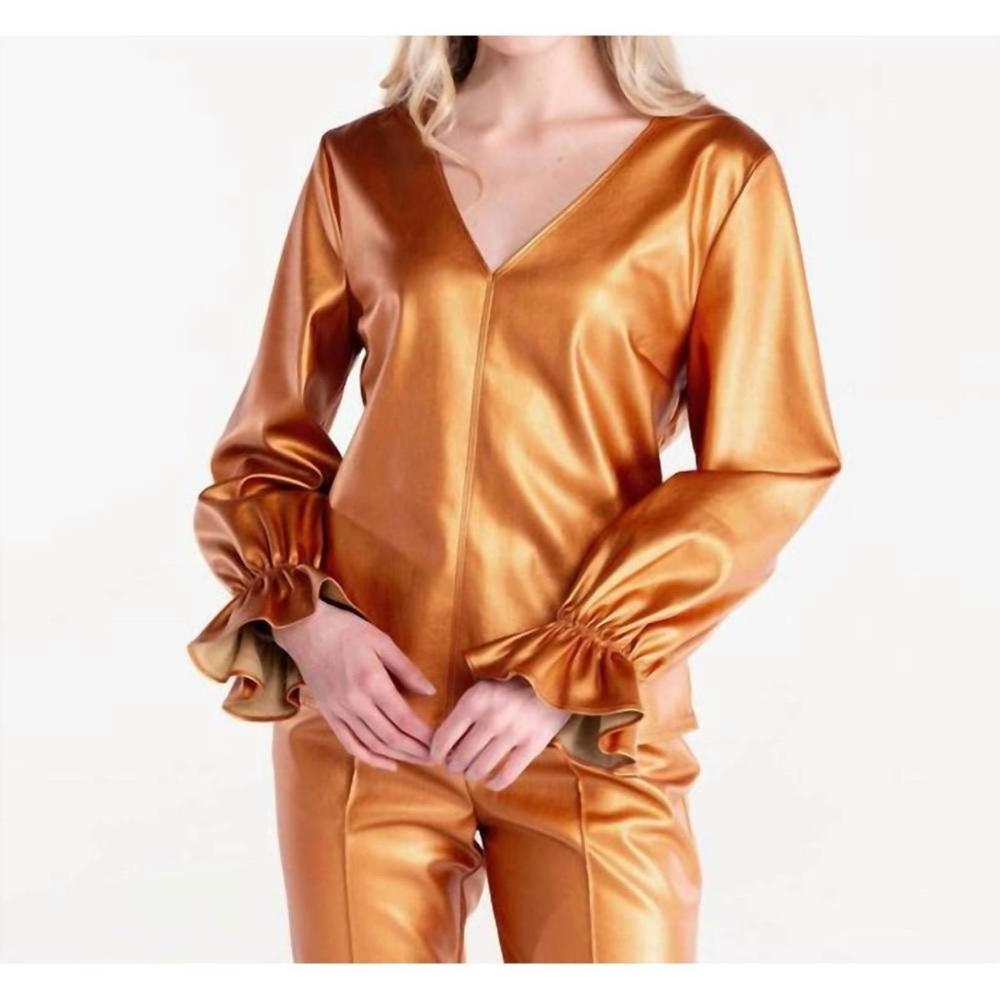 Elegant Gold V-Neck Blouse
